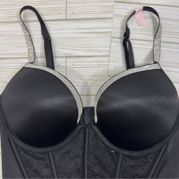 NWT VS‎ BLING BOMBSHELL ADDS 2 CUP SIZES PLUNGE LACE LONGLINE CORSET TOP BRA 32C - Picture 2 of 5
